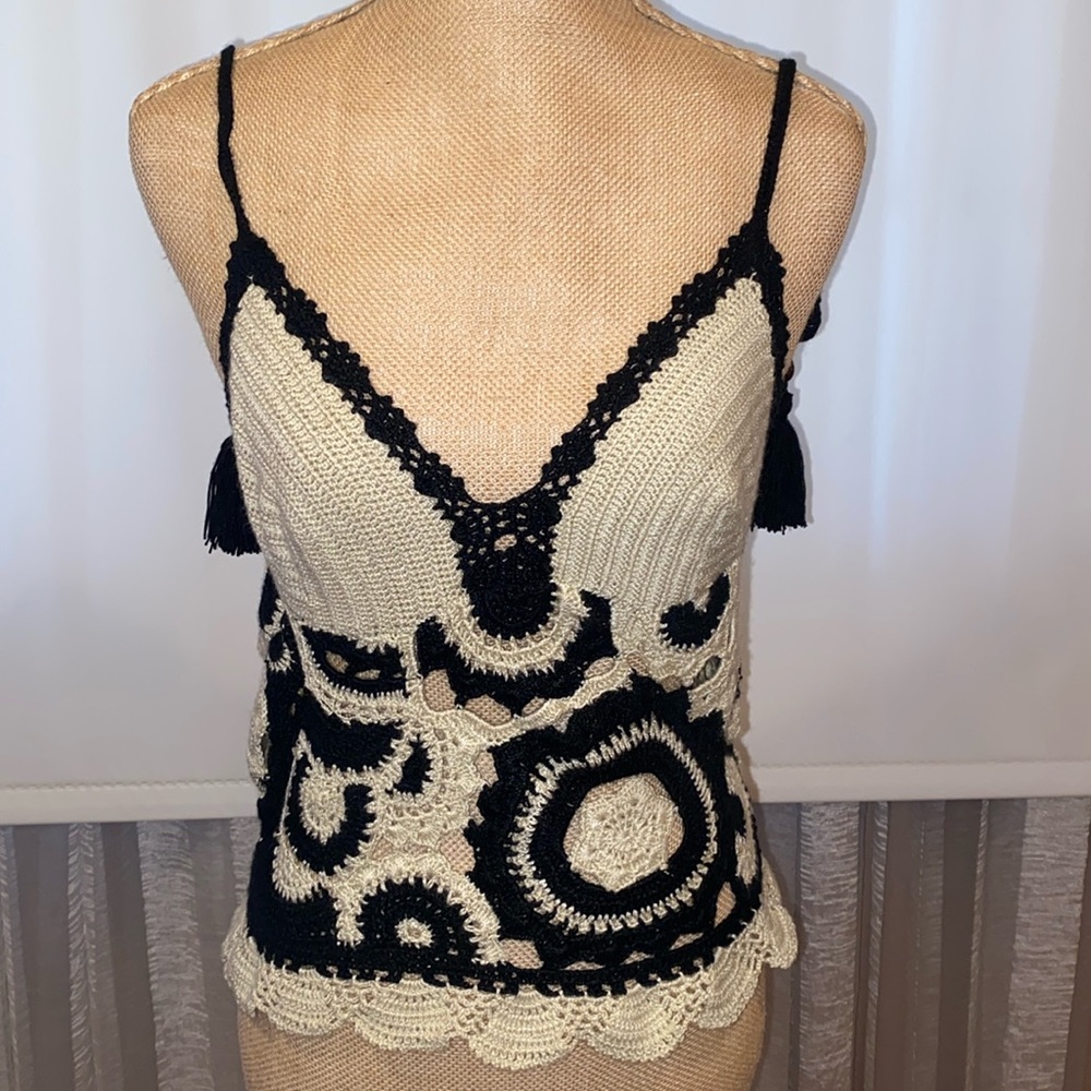 Andres Otalora fabulous acrylic thread crochet tank top with unique details, L